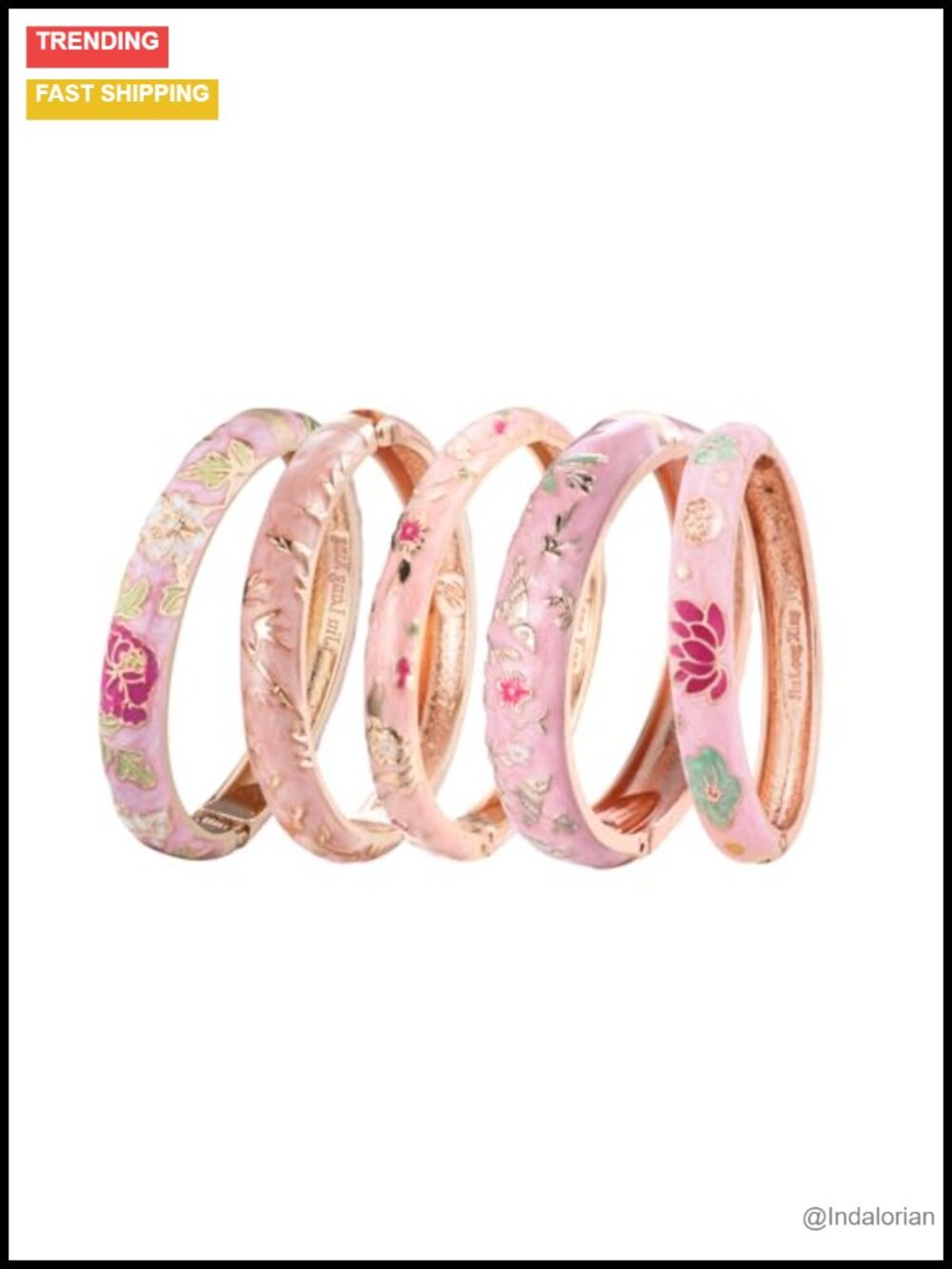 Bangles 5 Pcs Enamel Jewelry Set Rose Flower Engraved Cloisonne Bracelets Box